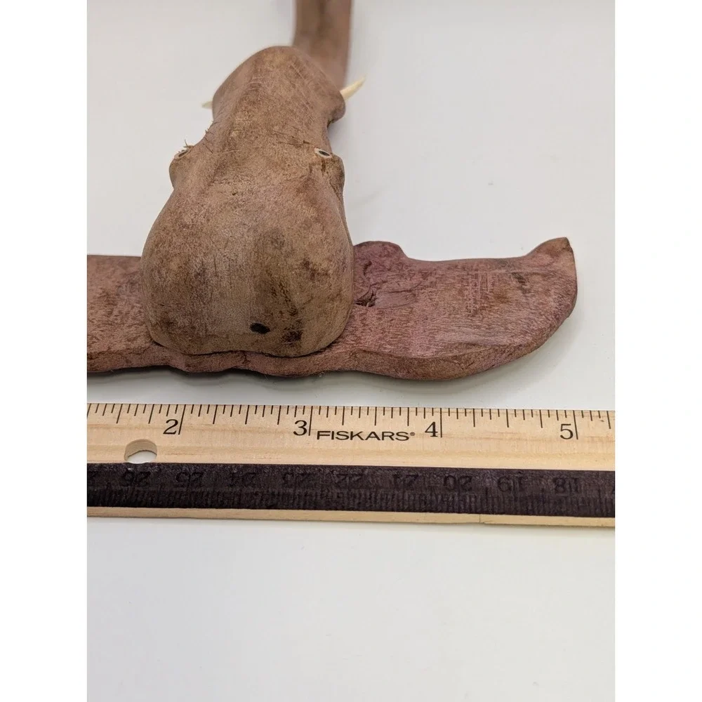 Vintage Hand Carved Wood Elephant Head Wall Decor Key Hook Holder India